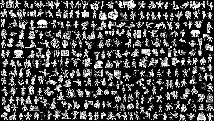 illustrazione astratta bianca e nera, Fallout, Vault Boy, videogiochi, monocromatico, Sfondo HD