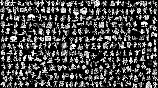 biało-czarna ilustracja abstrakcyjna, Fallout, Vault Boy, gry wideo, monochromatyczny, Tapety HD HD wallpaper