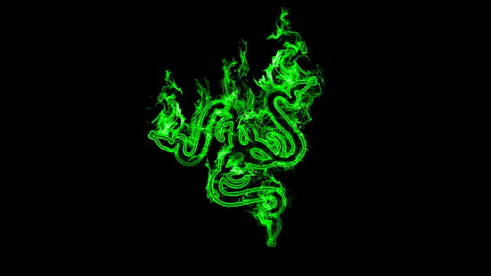 Лого на Razer, Razer, зелен, черен, черен фон, произведения на изкуството, дигитално изкуство, минимализъм, HD тапет HD wallpaper