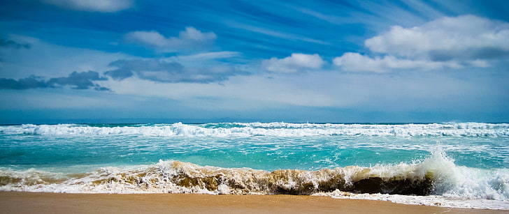 mar, olas, cielo, horizonte, Fondo de pantalla HD