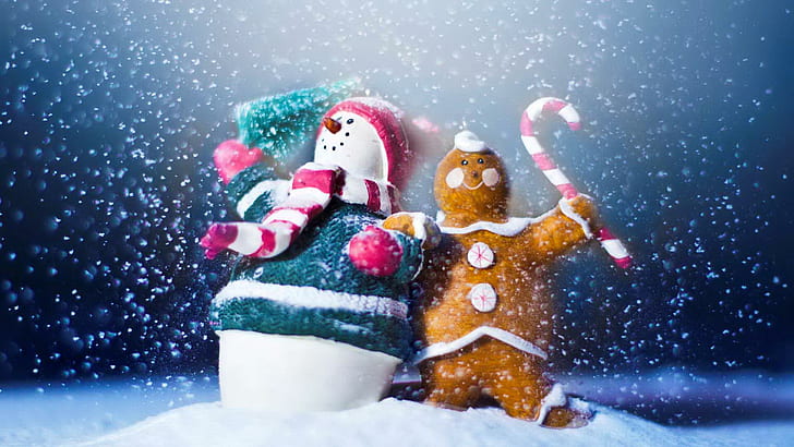 Muñecos de nieve, año nuevo, encantador, navidad, agradable, divertido, lindo, hermoso, frío, muñeco de nieve, nieve, dulce, invierno, Fondo de pantalla HD