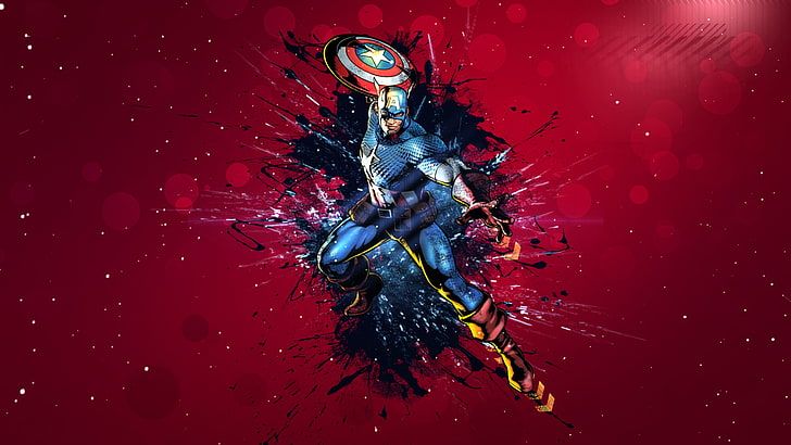 Marvel Captain America illustration, jump, mask, form, shield, captain America, capitan america, HD wallpaper
