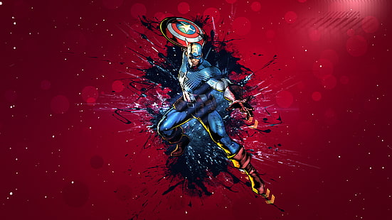Marvel Captain America иллюстрация, прыжок, маска, форма, щит, капитан америка, капитан америка, HD обои HD wallpaper