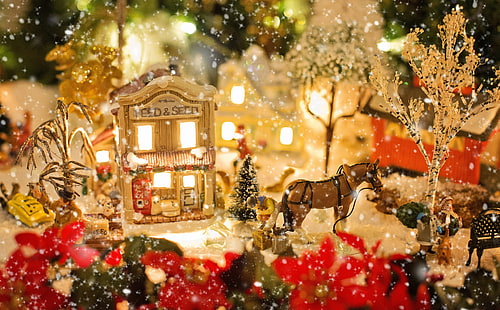 หมู่บ้านคริสต์มาส, วันหยุด, คริสต์มาส, ภูมิทัศน์, ฤดูหนาว, ฉาก, หิมะ, การตกแต่ง, คริสต์มาส, วันหยุด, อวยพร, สุขสันต์วันคริสต์มาส, คริสต์มาสวิลเลจ, วอลล์เปเปอร์ HD HD wallpaper