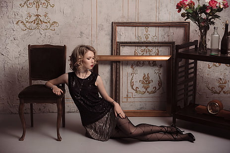 Ilya Novitsky, pernas, cadeira, no chão, mulheres, modelo, HD papel de parede HD wallpaper