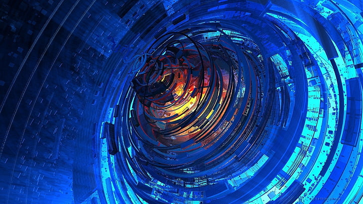 arte abstrata, diagrama de luz azul e cinza redondo, computador, resumo, espiral, HD papel de parede