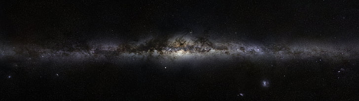 white galaxy during nighttime, Milky Way Galaxy panoramic photo, space, nebula, stars, multiple display, galaxy, Milky Way, Andromeda, digital art, space art, HD wallpaper