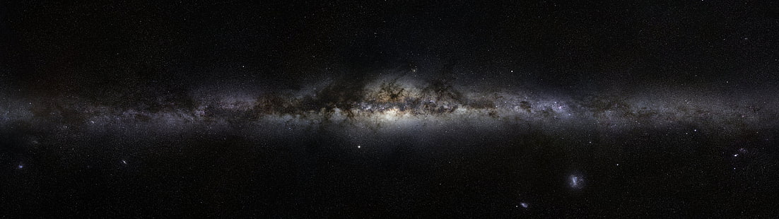 white galaxy during nighttime, Milky Way Galaxy panoramic photo, space, nebula, stars, multiple display, galaxy, Milky Way, Andromeda, digital art, space art, HD wallpaper HD wallpaper