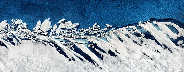 glaciers, Arctic, iceberg, snow, ice, water, blue, bird's eye view, aerial view, melting, HD wallpaper