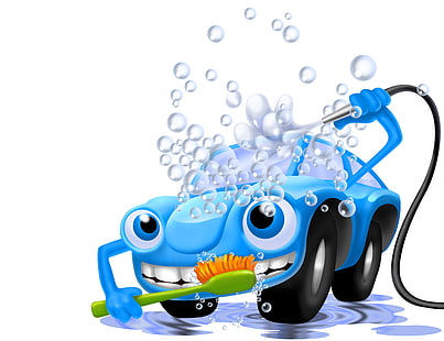 blue car bathing clip art, car, machine, foam, water, bubbles, abstraction, art, blue, car wash, character, fun, wallpaper., wash, witty, self-service, HD wallpaper HD wallpaper