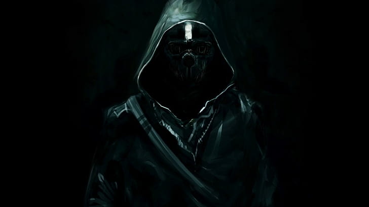 Dishonored Mask Hoodie Drawing Black Dark HD, video games, black, drawing, dark, mask, hoodie, dishonored, HD wallpaper