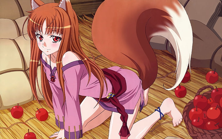 Spice and Wolf, Holo, pommes, anime girls, anime, Okamimimi, Fond d'écran HD