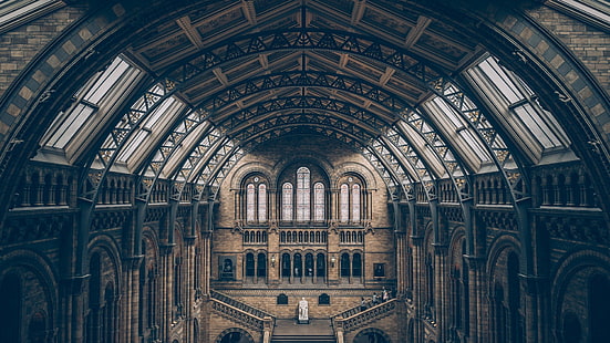 interior de la catedral de hormigón gris, arquitectura, edificio, museo, Londres, Reino Unido, Inglaterra, historia, interior, arco, escaleras, edificio antiguo, ladrillos, Fondo de pantalla HD HD wallpaper
