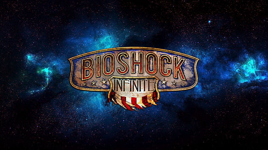 Bioshock Infinit-logotyp, BioShock, BioShock Infinite, videospel, PC-spel, konsoler, spelare, blå, röd, rymd, HD tapet HD wallpaper