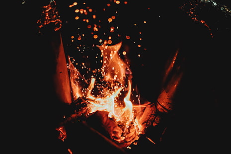 wood flame wallpaper, bonfire, flame, fire, sparks, HD wallpaper HD wallpaper