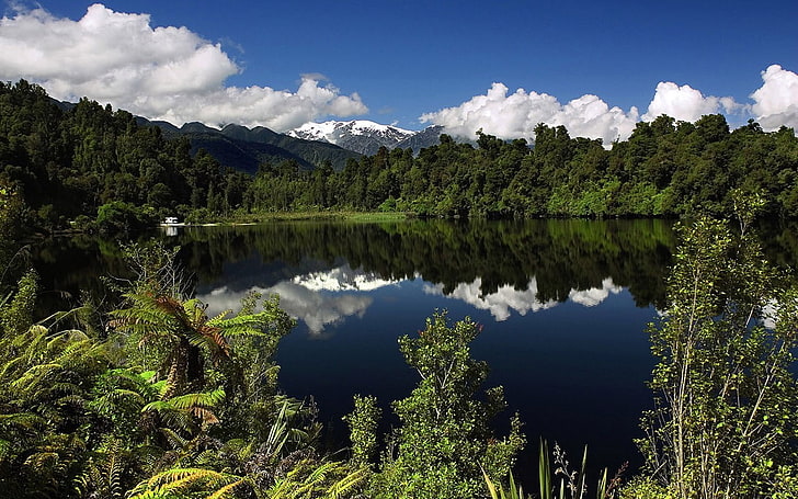 krajobraz, ziemia, jezioro, natura, odbicie, jezioro Mapourika, zachodnie wybrzeże Nowej Zelandii, Tapety HD