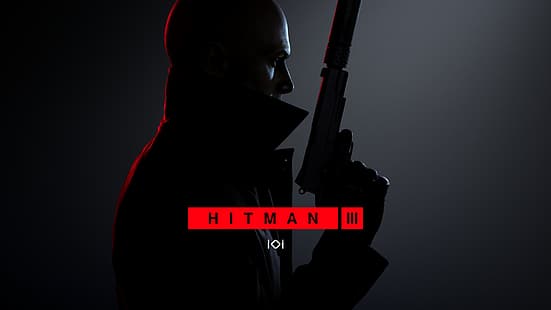 สมญานาม 47, Hitman, Hitman 3, เสื้อคลุมสีดำ, วิดีโอเกม, ปืนพก, ตัวละครในวิดีโอเกม, พื้นหลังเรียบง่าย, วอลล์เปเปอร์ HD HD wallpaper