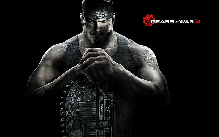 Gears of War 3 обои, Gears of War 3, солдат, пистолет, тату, руки, Маркус Феникс, HD обои