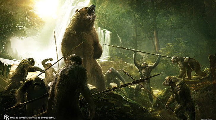 熊、狩猟、類人猿の惑星：革命、類人猿の惑星の夜明け、 HDデスクトップの壁紙