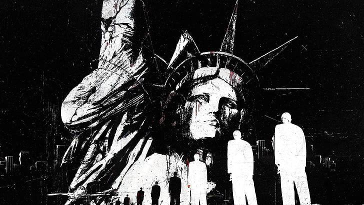 Статуя Свободы, монохромный, гранж, работа, темнота, HD обои