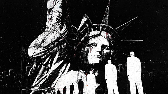 Estatua de la libertad, monocromo, grunge, obra de arte, oscuro, Fondo de pantalla HD HD wallpaper