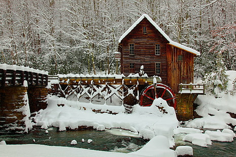 Künstlich hergestellt, Wassermühle, Babcock State Park, Glade Creek Getreidemühle, West Virginia, HD-Hintergrundbild HD wallpaper