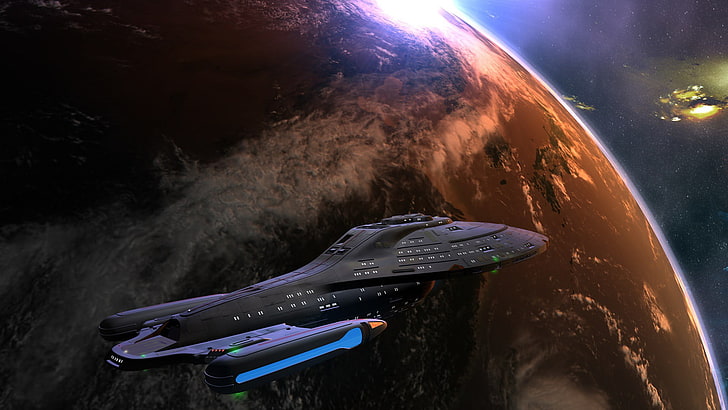 white space ship, Star Trek, USS Voyager, planet, space, spaceship, Star Trek Voyager, HD wallpaper