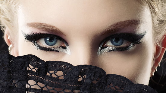 femmes, blonde, yeux bleus, maquillage, visage, yeux, Fond d'écran HD HD wallpaper