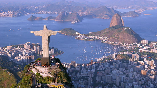 въздушна фотография на Христос Изкупителят през деня, Христос Изкупителят, Рио де Жанейро, Бразилия, Туризъм, Пътувания, HD тапет HD wallpaper