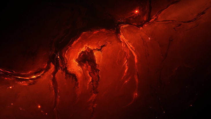 wallpaper lava merah dan hitam, Starkiteckt, ruang, seni ruang, merah, nebula, karya seni, alam semesta, Wallpaper HD