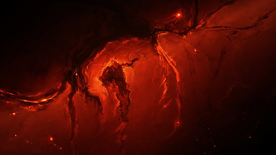 carta da parati lava rossa e nera, Starkiteckt, spazio, arte spaziale, rosso, nebulosa, opera d'arte, universo, Sfondo HD HD wallpaper
