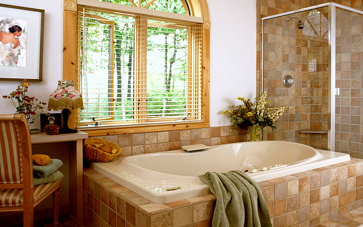 茶色のフレーム デザイン 家 スタイル 部屋 ヴィラ インテリア バスルームと白い浴槽 Hdデスクトップの壁紙 Wallpaperbetter