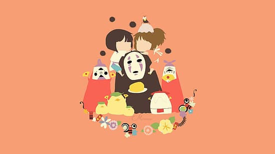  Studio Ghibli, Spirited Away, Chihiro, Haku, No-Face, anime, simple background, HD wallpaper HD wallpaper
