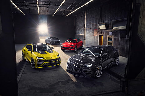 Lamborghini, Lamborghini Urus, svart bil, bil, lyxbil, röd bil, SUV, fordon, gul bil, HD tapet HD wallpaper