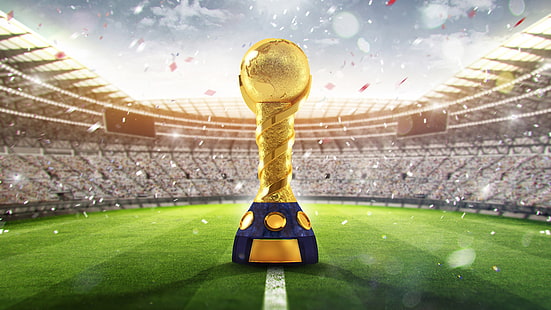 2018 FIFA World Cup Russia Golden Trophy 4K 8K, Złoty, Świat, Trofeum, Rosja, FIFA, 2018, Puchar, Tapety HD HD wallpaper