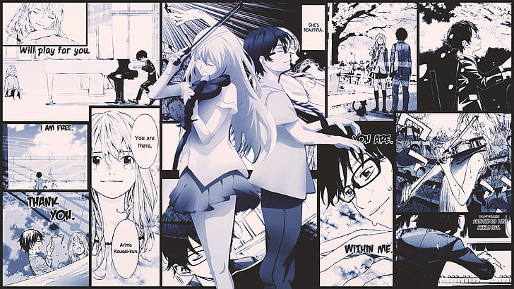صفحة كتاب المانجا ، Shigatsu wa Kimi no Uso ، Miyazono Kaori ، Arima Kousei ، المانجا، خلفية HD