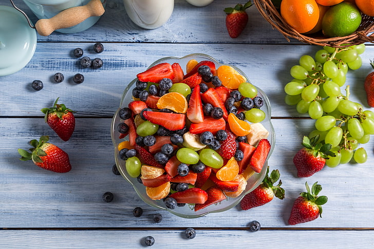 bowl of fruit salad, food, fruit, HD wallpaper