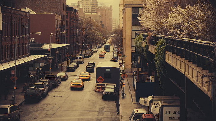 voiture noire, ville, rue, New York City, voiture, route, Fond d'écran HD