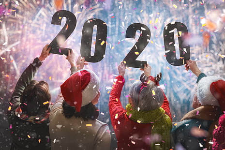 fotografia, mãos, pessoas, ano novo, volta, 2020, confete, HD papel de parede HD wallpaper
