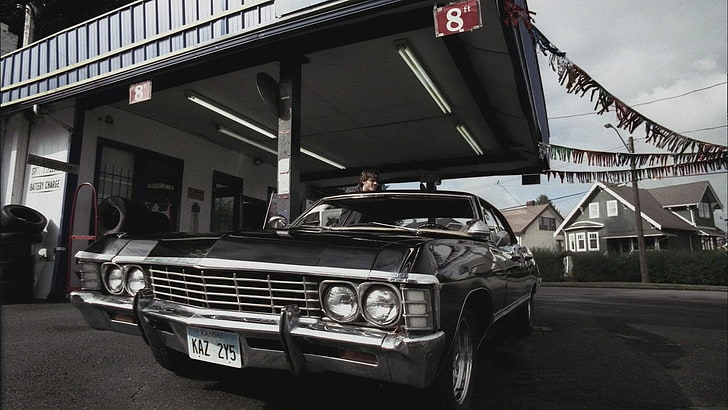 voiture noire d'époque, Chevrolet, La série, Voiture, Acteur, Surnaturel, 1967, Impala, Jared Padalecki, Fond d'écran HD