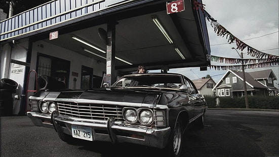 Coche negro vintage, Chevrolet, La serie, Coche, Actor, Sobrenatural, 1967, Impala, Jared Padalecki, Fondo de pantalla HD HD wallpaper