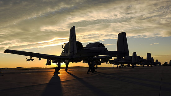 Fairchild A-10 Thunderbolt II, solnedgång, flygplan, militära flygplan, HD tapet HD wallpaper