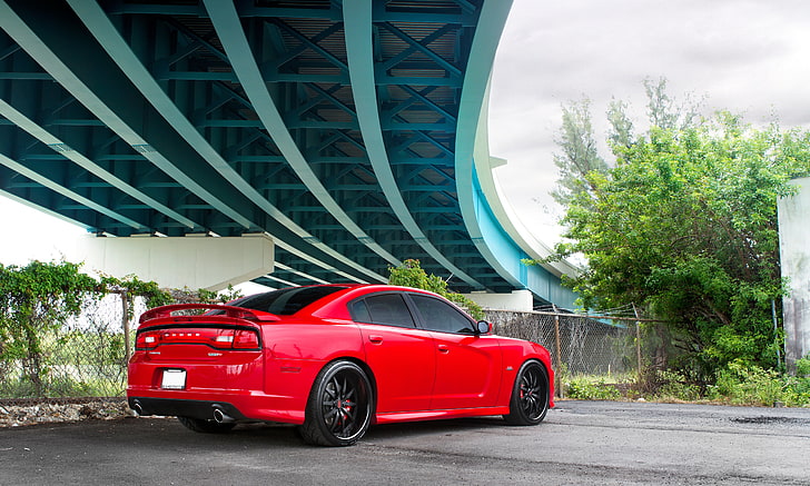 red Dodge Charger, srt8, car, dodge, tuning, charger, HD wallpaper