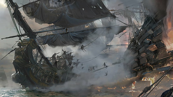Пиратски кораб, пирати, Череп и кости, видео игри, HD тапет HD wallpaper