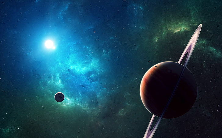 Planeta Saturn cyfrowa tapeta, przestrzeń, planeta, gwiazdy, galaktyka, 3D, sztuka cyfrowa, Tapety HD