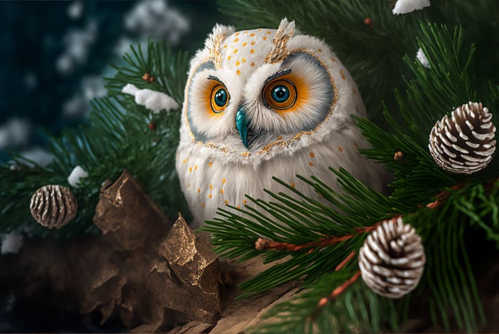AI art, owl, winter, snow, HD wallpaper