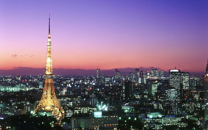 Torre di Tokyo, Roppongi, Tokyo, Torre, città, tramonto, Giappone, animali, Sfondo HD