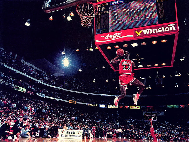 NBA, basketball, jumping, hoop, red, HD wallpaper
