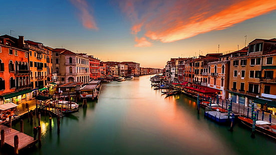 Гранд канал, мост Риалто, Венеция, Италия, Европа, град, HD тапет HD wallpaper