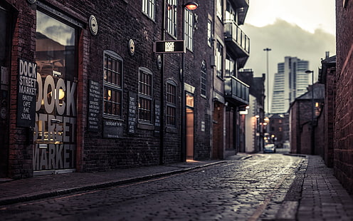 갈색 콘크리트 건물, 거리, 도시, 영국, 도크 거리 시장, HD 배경 화면 HD wallpaper